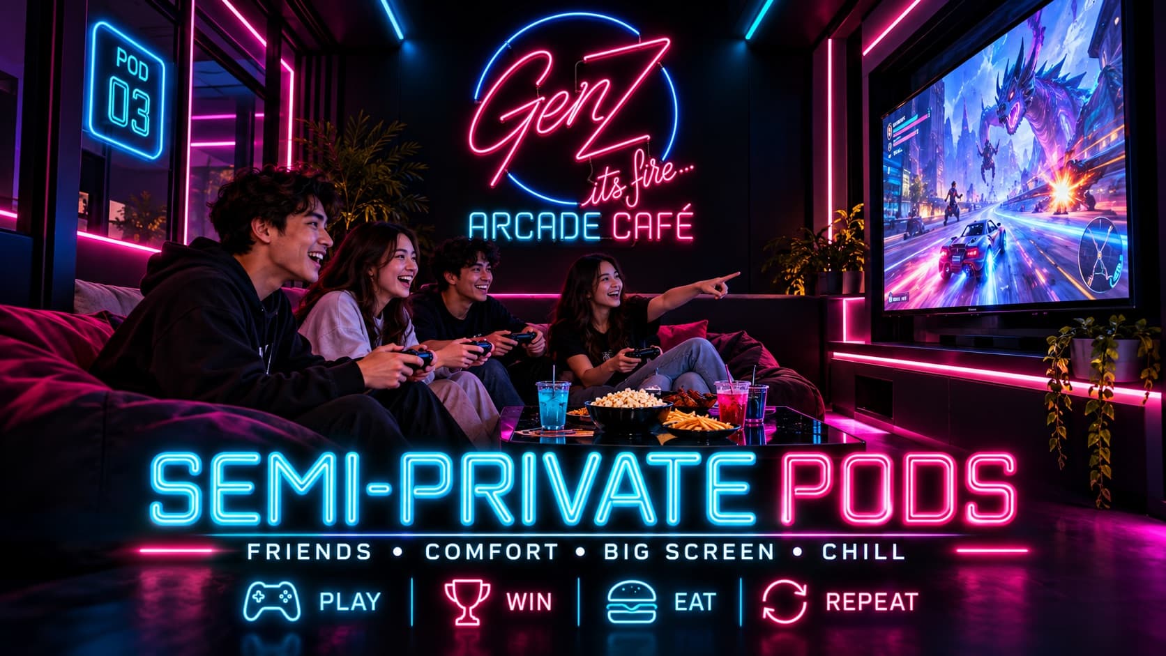 Semi-Private Pods at GenZ Arcade Café, Clifton Block 6, Karachi