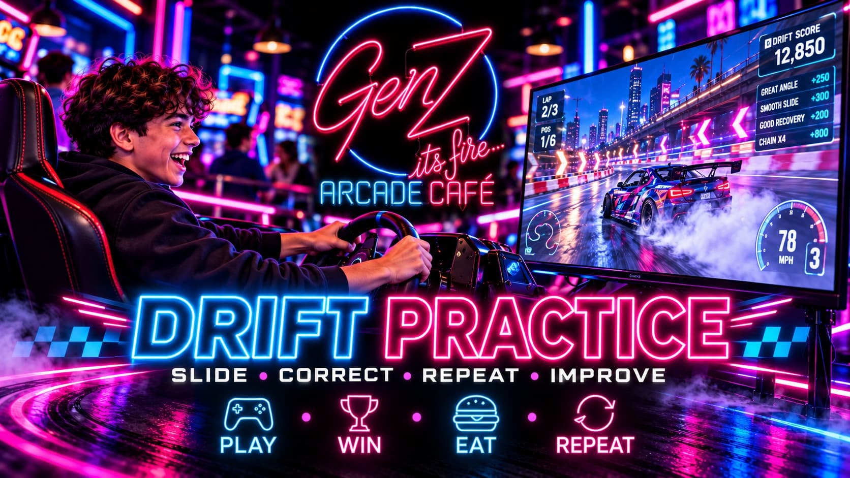SIM Racing — Drift & Traffic at GenZ Arcade Café, Clifton Block 6, Karachi